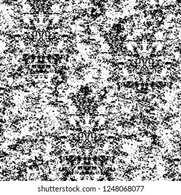Grunge overlay layer. Abstract black and white vector background. Monochrome vintage surface with dirty pattern in cracks, spots, dots. Old painted wall in dark horror style design