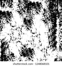 Grunge overlay layer. Abstract black and white vector background. Monochrome vintage surface with dirty pattern in cracks, spots, dots. Old painted wall in dark horror style design