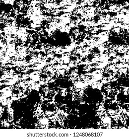 Grunge overlay layer. Abstract black and white vector background. Monochrome vintage surface with dirty pattern in cracks, spots, dots. Old painted wall in dark horror style design