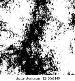 Grunge overlay layer. Abstract black and white vector background. Monochrome vintage surface with dirty pattern in cracks, spots, dots. Old painted wall in dark horror style design