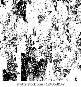 Grunge overlay layer. Abstract black and white vector background. Monochrome vintage surface with dirty pattern in cracks, spots, dots. Old painted wall in dark horror style design
