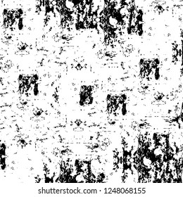 Grunge overlay layer. Abstract black and white vector background. Monochrome vintage surface with dirty pattern in cracks, spots, dots. Old painted wall in dark horror style design