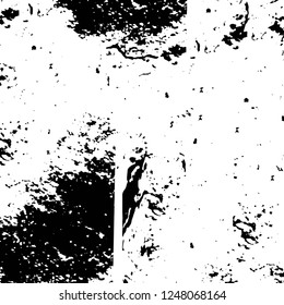 Grunge overlay layer. Abstract black and white vector background. Monochrome vintage surface with dirty pattern in cracks, spots, dots. Old painted wall in dark horror style design