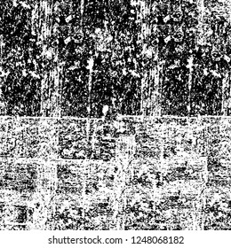 Grunge overlay layer. Abstract black and white vector background. Monochrome vintage surface with dirty pattern in cracks, spots, dots. Old painted wall in dark horror style design