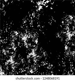 Grunge overlay layer. Abstract black and white vector background. Monochrome vintage surface with dirty pattern in cracks, spots, dots. Old painted wall in dark horror style design