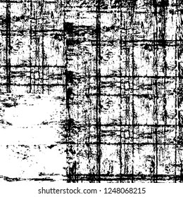 Grunge overlay layer. Abstract black and white vector background. Monochrome vintage surface with dirty pattern in cracks, spots, dots. Old painted wall in dark horror style design