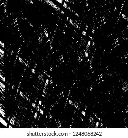 Grunge overlay layer. Abstract black and white vector background. Monochrome vintage surface with dirty pattern in cracks, spots, dots. Old painted wall in dark horror style design