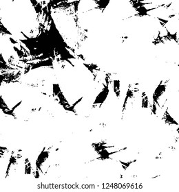 Grunge overlay layer. Abstract black and white vector background. Monochrome vintage surface with dirty pattern in cracks, spots, dots. Old painted wall in dark horror style design