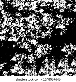 Grunge overlay layer. Abstract black and white vector background. Monochrome vintage surface with dirty pattern in cracks, spots, dots. Old painted wall in dark horror style design