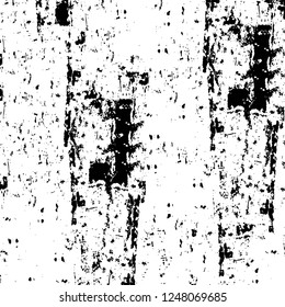 Grunge overlay layer. Abstract black and white vector background. Monochrome vintage surface with dirty pattern in cracks, spots, dots. Old painted wall in dark horror style design