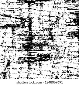 Grunge overlay layer. Abstract black and white vector background. Monochrome vintage surface with dirty pattern in cracks, spots, dots. Old painted wall in dark horror style design