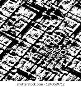 Grunge overlay layer. Abstract black and white vector background. Monochrome vintage surface with dirty pattern in cracks, spots, dots. Old painted wall in dark horror style design