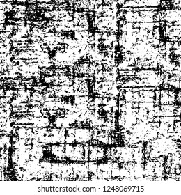 Grunge overlay layer. Abstract black and white vector background. Monochrome vintage surface with dirty pattern in cracks, spots, dots. Old painted wall in dark horror style design
