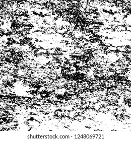 Grunge overlay layer. Abstract black and white vector background. Monochrome vintage surface with dirty pattern in cracks, spots, dots. Old painted wall in dark horror style design