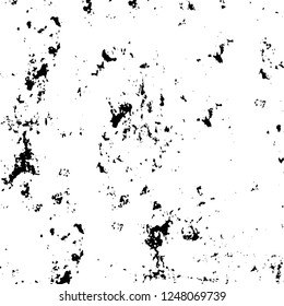 Grunge overlay layer. Abstract black and white vector background. Monochrome vintage surface with dirty pattern in cracks, spots, dots. Old painted wall in dark horror style design