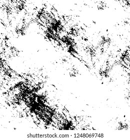 Grunge overlay layer. Abstract black and white vector background. Monochrome vintage surface with dirty pattern in cracks, spots, dots. Old painted wall in dark horror style design