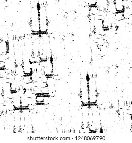 Grunge overlay layer. Abstract black and white vector background. Monochrome vintage surface with dirty pattern in cracks, spots, dots. Old painted wall in dark horror style design