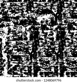 Grunge overlay layer. Abstract black and white vector background. Monochrome vintage surface with dirty pattern in cracks, spots, dots. Old painted wall in dark horror style design