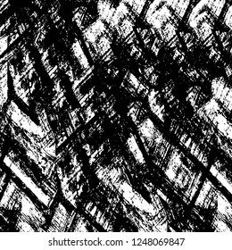 Grunge overlay layer. Abstract black and white vector background. Monochrome vintage surface with dirty pattern in cracks, spots, dots. Old painted wall in dark horror style design