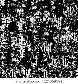 Grunge overlay layer. Abstract black and white vector background. Monochrome vintage surface with dirty pattern in cracks, spots, dots. Old painted wall in dark horror style design