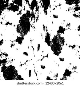 Grunge overlay layer. Abstract black and white vector background. Monochrome vintage surface with dirty pattern in cracks, spots, dots. Old painted wall in dark horror style design
