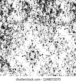 Grunge overlay layer. Abstract black and white vector background. Monochrome vintage surface with dirty pattern in cracks, spots, dots. Old painted wall in dark horror style design