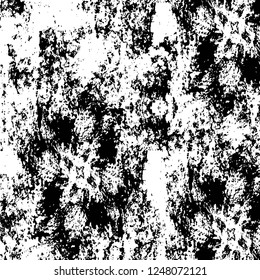 Grunge overlay layer. Abstract black and white vector background. Monochrome vintage surface with dirty pattern in cracks, spots, dots. Old painted wall in dark horror style design
