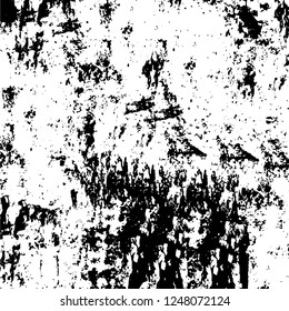 Grunge overlay layer. Abstract black and white vector background. Monochrome vintage surface with dirty pattern in cracks, spots, dots. Old painted wall in dark horror style design