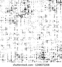 Grunge overlay layer. Abstract black and white vector background. Monochrome vintage surface with dirty pattern in cracks, spots, dots. Old painted wall in dark horror style design