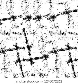 Grunge overlay layer. Abstract black and white vector background. Monochrome vintage surface with dirty pattern in cracks, spots, dots. Old painted wall in dark horror style design