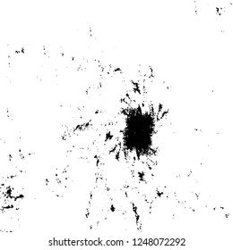 Grunge overlay layer. Abstract black and white vector background. Monochrome vintage surface with dirty pattern in cracks, spots, dots. Old painted wall in dark horror style design