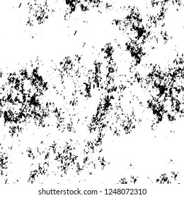 Grunge overlay layer. Abstract black and white vector background. Monochrome vintage surface with dirty pattern in cracks, spots, dots. Old painted wall in dark horror style design