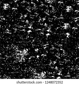 Grunge overlay layer. Abstract black and white vector background. Monochrome vintage surface with dirty pattern in cracks, spots, dots. Old painted wall in dark horror style design