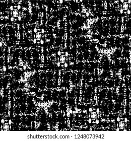 Grunge overlay layer. Abstract black and white vector background. Monochrome vintage surface with dirty pattern in cracks, spots, dots. Old painted wall in dark horror style design