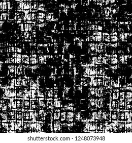 Grunge overlay layer. Abstract black and white vector background. Monochrome vintage surface with dirty pattern in cracks, spots, dots. Old painted wall in dark horror style design