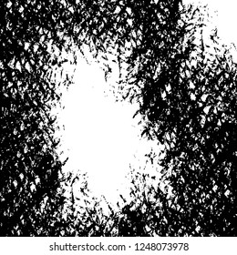 Grunge overlay layer. Abstract black and white vector background. Monochrome vintage surface with dirty pattern in cracks, spots, dots. Old painted wall in dark horror style design