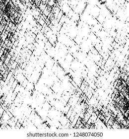 Grunge overlay layer. Abstract black and white vector background. Monochrome vintage surface with dirty pattern in cracks, spots, dots. Old painted wall in dark horror style design