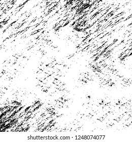 Grunge overlay layer. Abstract black and white vector background. Monochrome vintage surface with dirty pattern in cracks, spots, dots. Old painted wall in dark horror style design