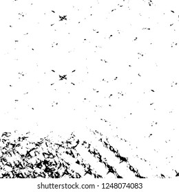 Grunge overlay layer. Abstract black and white vector background. Monochrome vintage surface with dirty pattern in cracks, spots, dots. Old painted wall in dark horror style design