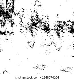 Grunge overlay layer. Abstract black and white vector background. Monochrome vintage surface with dirty pattern in cracks, spots, dots. Old painted wall in dark horror style design