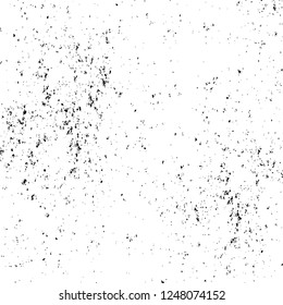 Grunge overlay layer. Abstract black and white vector background. Monochrome vintage surface with dirty pattern in cracks, spots, dots. Old painted wall in dark horror style design