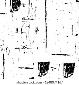 Grunge overlay layer. Abstract black and white vector background. Monochrome vintage surface with dirty pattern in cracks, spots, dots. Old painted wall in dark horror style design