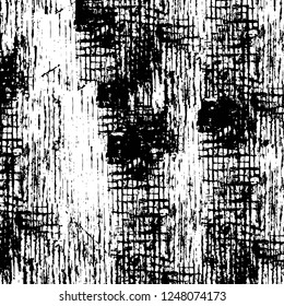Grunge overlay layer. Abstract black and white vector background. Monochrome vintage surface with dirty pattern in cracks, spots, dots. Old painted wall in dark horror style design