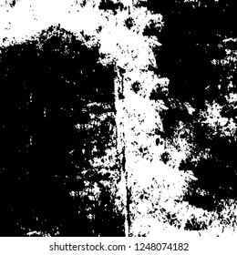 Grunge overlay layer. Abstract black and white vector background. Monochrome vintage surface with dirty pattern in cracks, spots, dots. Old painted wall in dark horror style design