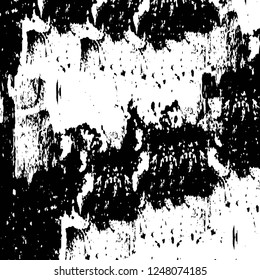 Grunge overlay layer. Abstract black and white vector background. Monochrome vintage surface with dirty pattern in cracks, spots, dots. Old painted wall in dark horror style design