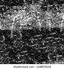 Grunge overlay layer. Abstract black and white vector background. Monochrome vintage surface with dirty pattern in cracks, spots, dots. Old painted wall in dark horror style design