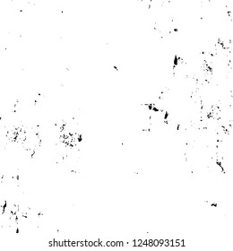 Grunge overlay layer. Abstract black and white vector background. Monochrome vintage surface with dirty pattern in cracks, spots, dots. Old painted wall in dark horror style design
