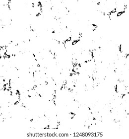 Grunge overlay layer. Abstract black and white vector background. Monochrome vintage surface with dirty pattern in cracks, spots, dots. Old painted wall in dark horror style design