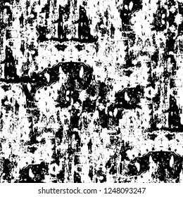 Grunge overlay layer. Abstract black and white vector background. Monochrome vintage surface with dirty pattern in cracks, spots, dots. Old painted wall in dark horror style design