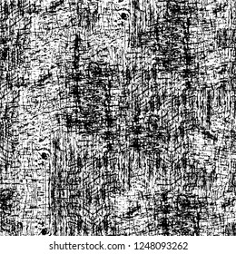 Grunge overlay layer. Abstract black and white vector background. Monochrome vintage surface with dirty pattern in cracks, spots, dots. Old painted wall in dark horror style design